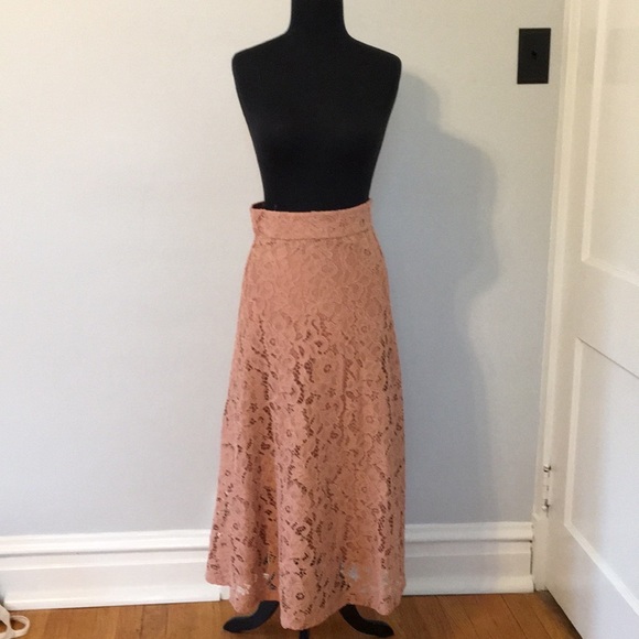 Zara A-line Pink Floral Lace Midi Skirt, XS - Picture 3 of 8